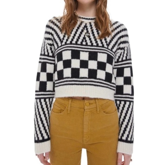 MOTHER Sweaters - Mother The Itsy Crop Jumper in River Marked pattern, Alpaca and Wool Blend.